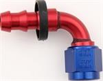 FITTING -4 AN 90 DEGREE HOSE END - BLUE/RED