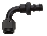 Fitting, 90 Degree, 10 AN Barb to 10 AN F Pushlock